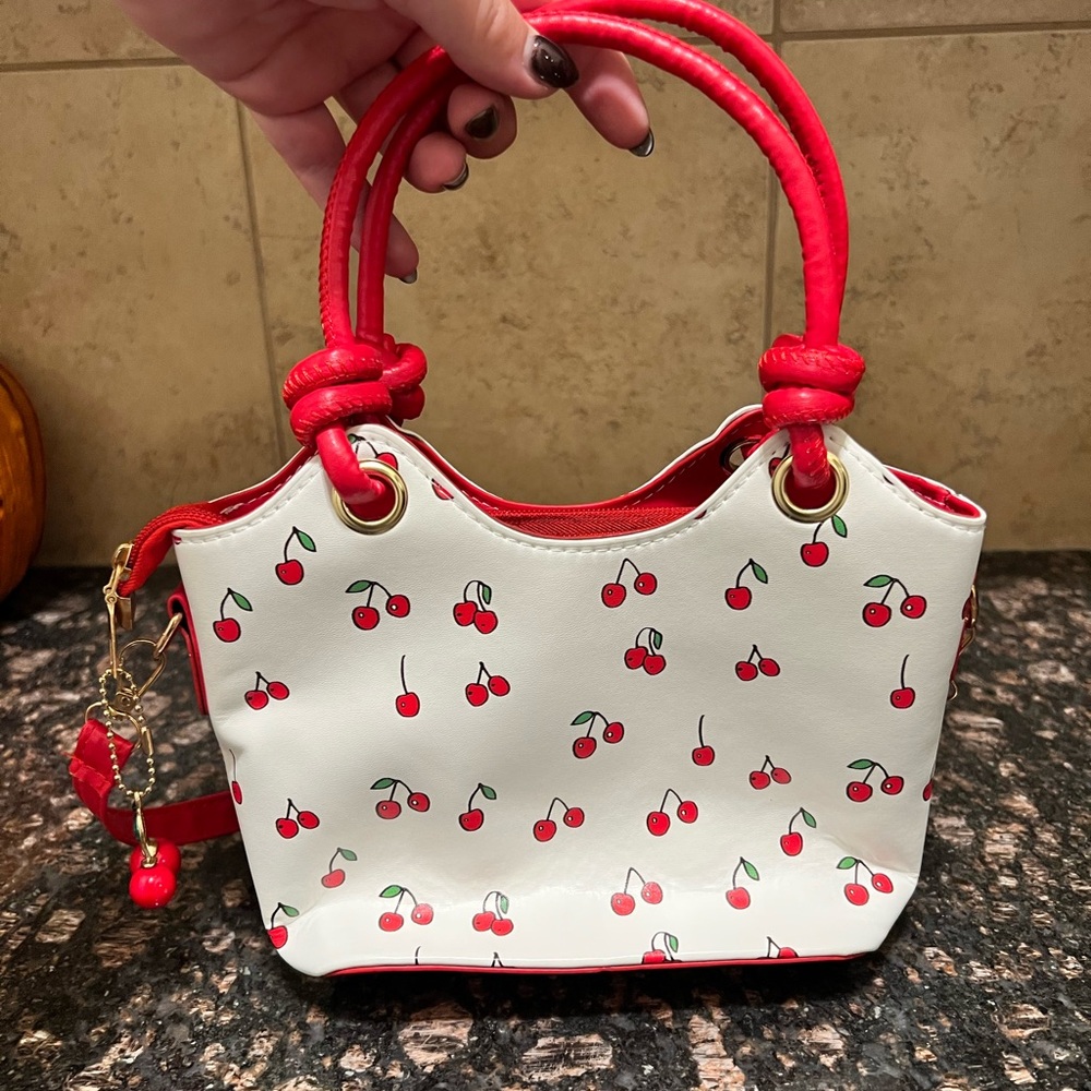 Cherry Print Red and White Handbag